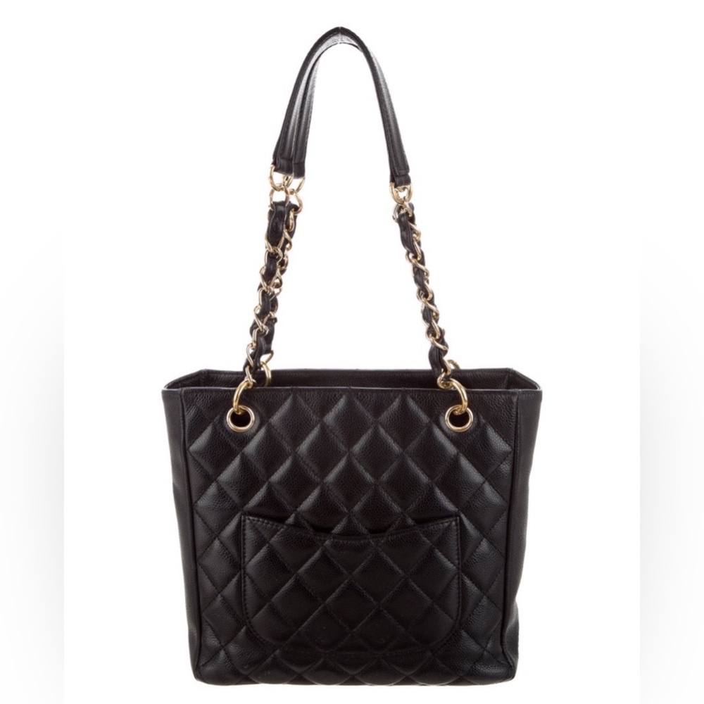 CHANEL Black Quilted Leather Tote with Gold Chain Straps - Picture 4 of 5